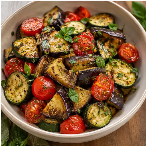 Roasted Baby Eggplant, Tomato, and Zucchini